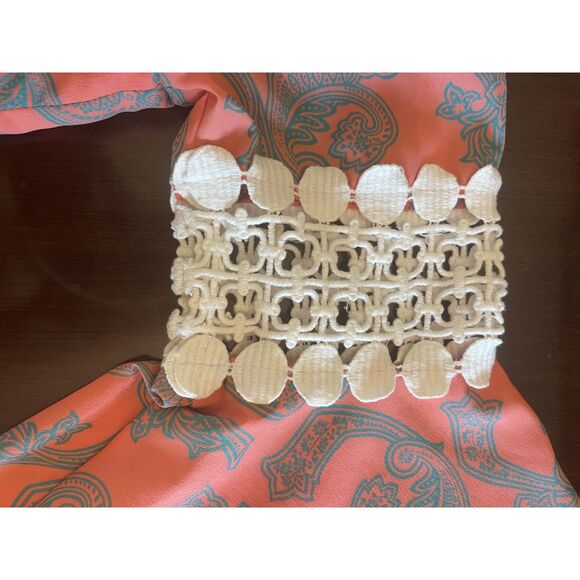 Voom by Joy Han Womens Mini Boho Dress X SMALL Paisley Coral Crochet Retro 70s - Picture 11 of 11